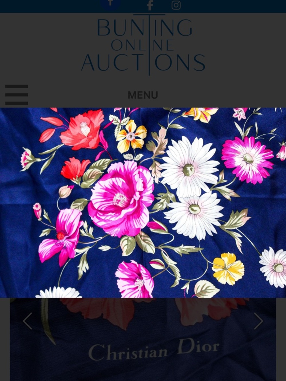 Dior Navy Silk Scarf with Red and Cream Floral Print with COA Simply Elegant - Picture 10 of 11